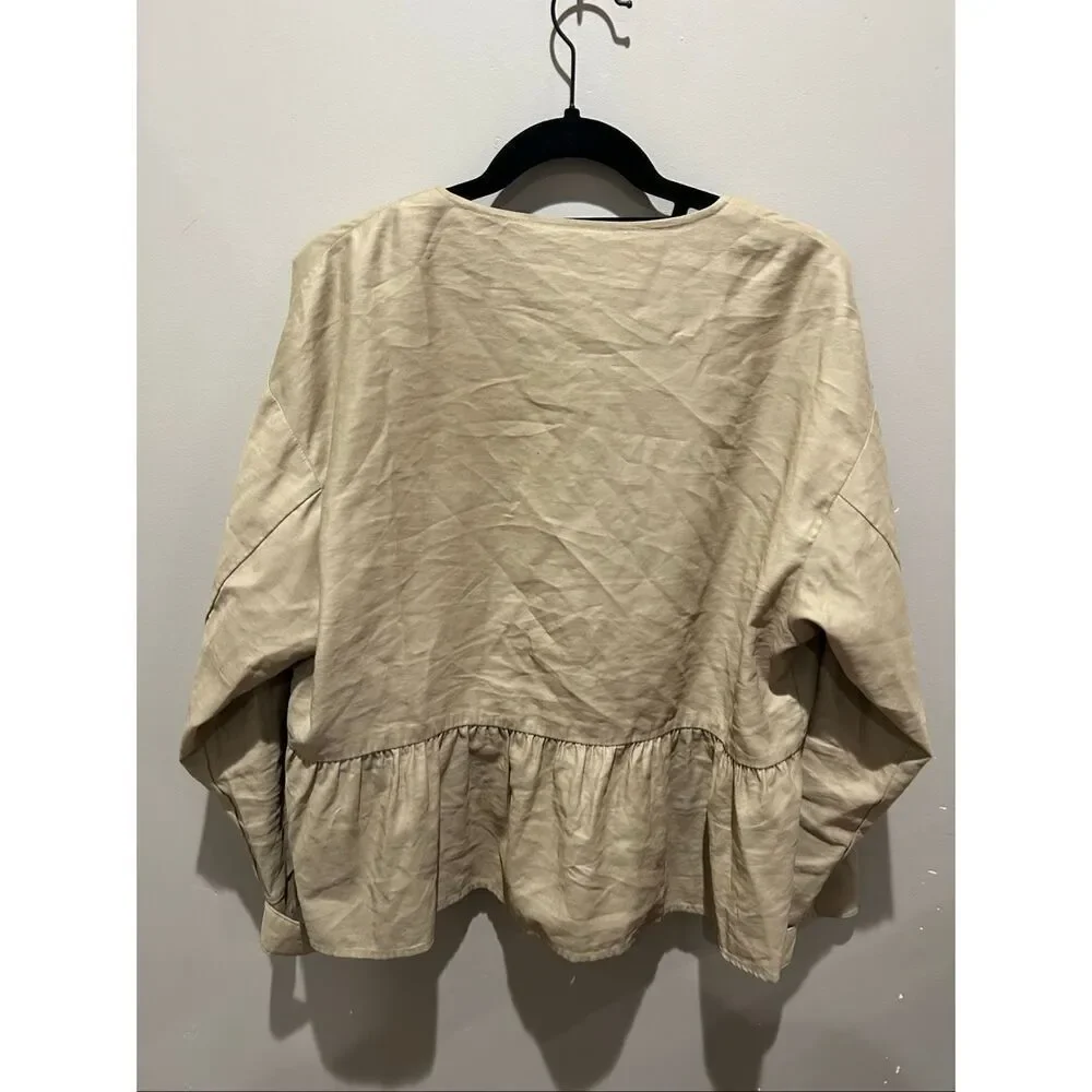 ZARA Viscose Blend Field Utility Jacket Open Front Peplum